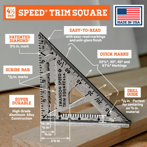 Swanson S0145  4-1/2" Aluminum Speed Trim Square Image 1