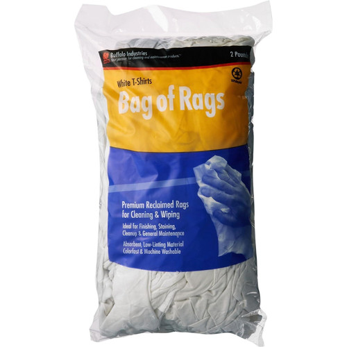 Buffalo 60317  Recycled White T-Shirts Cloth Rags - 2 Lb Bag Image 0