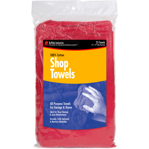 Buffalo 62013C  Red Cotton Shop Towels / Rags - 25 per Bag Image 0