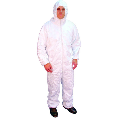 Buffalo 68510  Disposable White Polypro Hooded Coveralls Size Large (42-44) - 1 per Package Image 0