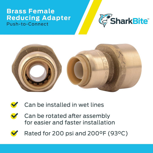 SharkBite U068LFA  1/2" Push-to-Connect x 3/4" FNPT Brass Reducing Adapter Image 3