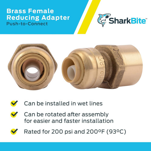 SharkBite U070LFA  3/8" Push-to-Connect x 1/2" FNPT Brass Reducing Adapter Image 3