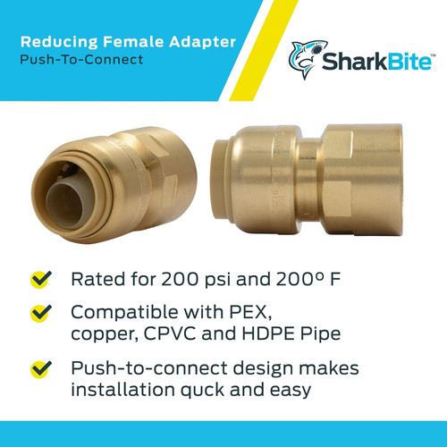 SharkBite U072LFA  1/2" Push-to-Connect x 1/2" FNPT Brass Straight Adapter Image 3