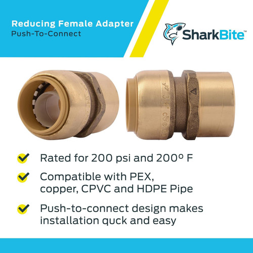 SharkBite U088LFA  3/4" Push-to-Connect x 3/4" FNPT Brass Straight Adapter Image 3