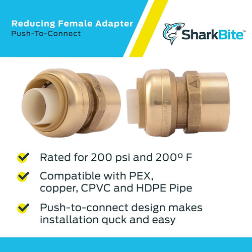 SharkBite U094LFA  1" Push-to-Connect x 1" FNPT Brass Straight Adapter Image 3