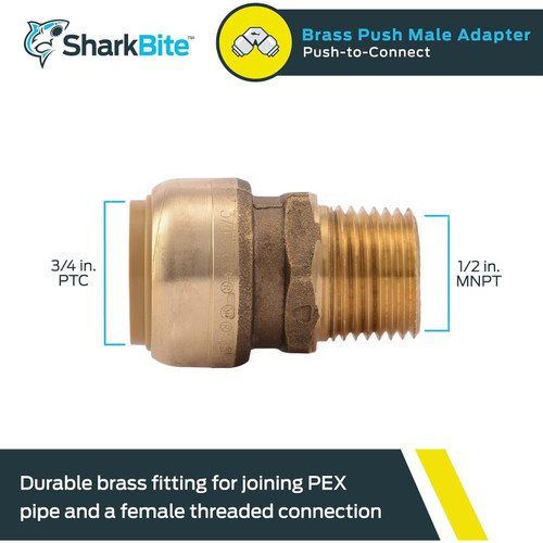 SharkBite U138LFA  3/4" Push-to-Connect x 1/2" MNPT Brass Male Adapter Image 1