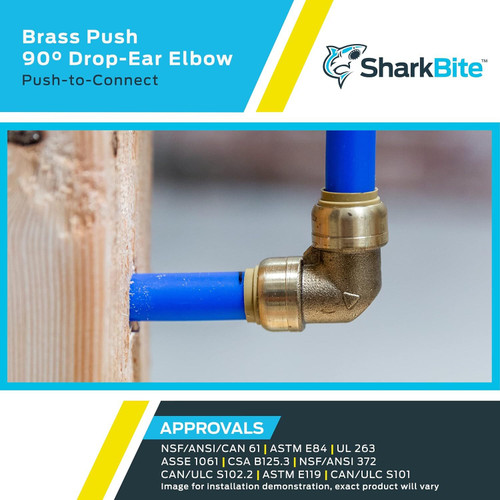 SharkBite U249LFA  Sb 1/2" x 1/2" Push-to-Connect Brass 90-Degree Elbow with Drop Ears Image 4
