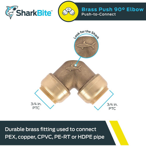 SharkBite U256LFA  3/4" x 3/4" Push-to-Connect Brass 90-Degree Elbow Image 1