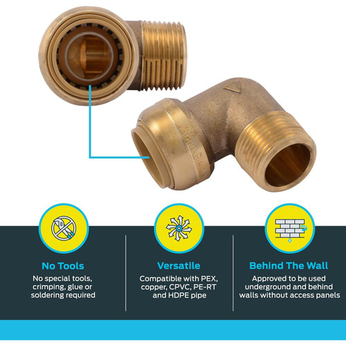 SharkBite U286LFA  3/4" Push-to-Connect x 3/4" MNPT Brass Male Adapter 90 Degree Elbow Image 2