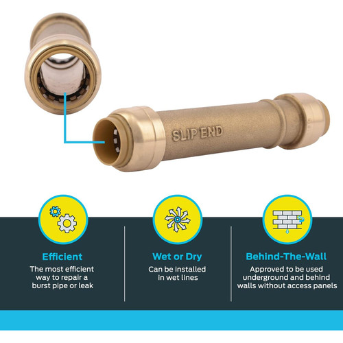SharkBite U3008LFA  1/2" x 1/2" Push-to-Connect Brass Slip Coupler Image 2