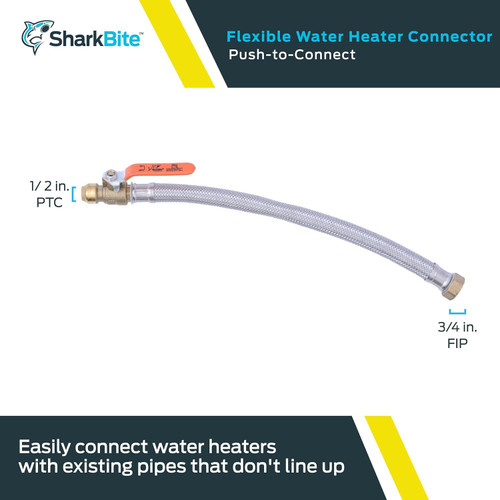 SharkBite U3068FLEX18BVLF  1/2" Push-to-Connect x 3/4" FIP x 18" Length Stainless Steel Braided Water Heater Connector with Ball Valve Image 1