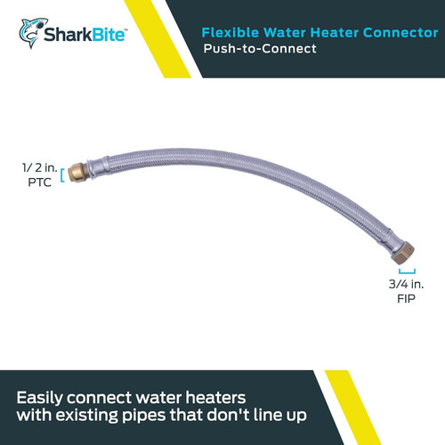 SharkBite U3068FLEX18LF  1/2" Push-to-Connect x 3/4" FIP x 18" Length Stainless Steel Braided Water Heater Connector Hose Image 1