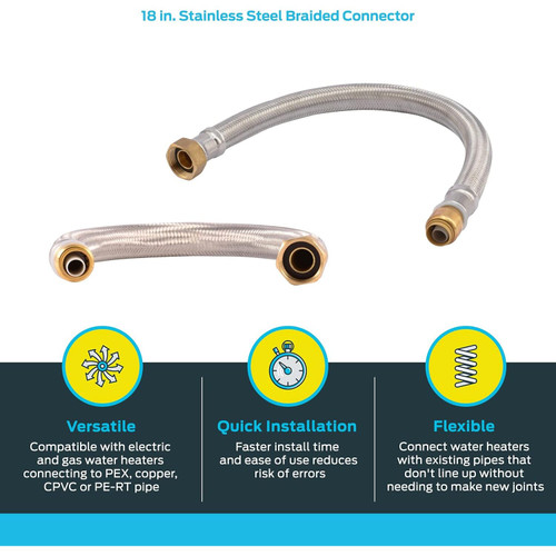 SharkBite U3068FLEX18LF  1/2" Push-to-Connect x 3/4" FIP x 18" Length Stainless Steel Braided Water Heater Connector Hose Image 2