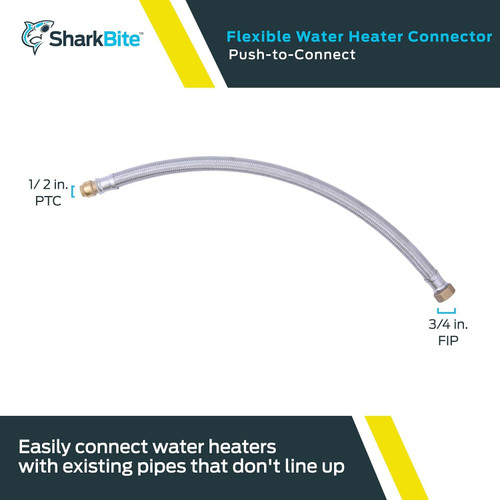 SharkBite U3068FLEX24LF  1/2" Push-to-Connect x 3/4" FIP x 24" Length Stainless Steel Braided Water Heater Connector Hose Image 1