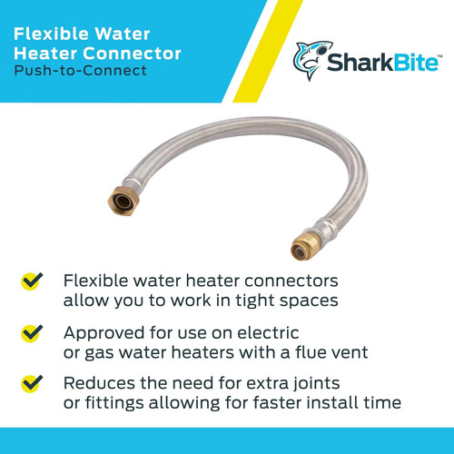 SharkBite U3068FLEX24LF  1/2" Push-to-Connect x 3/4" FIP x 24" Length Stainless Steel Braided Water Heater Connector Hose Image 3
