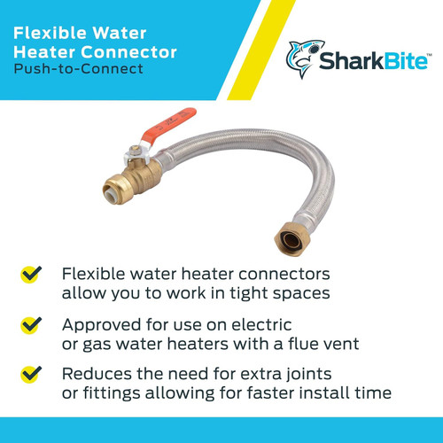 SharkBite U3088FLEX18BVLF  3/4" Push-to-Connect x 3/4" FIP x 18" Length Stainless Steel Braided Water Heater Connector with Ball Valve Image 3