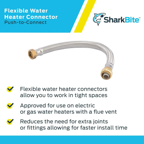 SharkBite U3088FLEX18LF  3/4" Push-to-Connect x 3/4" FIP x 18" Length Stainless Steel Braided Water Heater Connector Hose Image 3