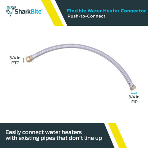 SharkBite U3088FLEX24LF  3/4" Push-to-Connect x 3/4" FIP x 24" Length Stainless Steel Braided Water Heater Connector Hose Image 1