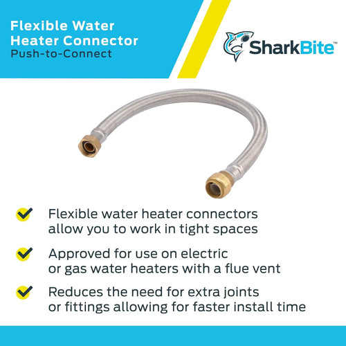 SharkBite U3088FLEX24LF  3/4" Push-to-Connect x 3/4" FIP x 24" Length Stainless Steel Braided Water Heater Connector Hose Image 3