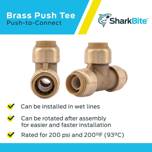 SharkBite U362LFA  1/2" Push-to-Connect Brass Tee Image 3