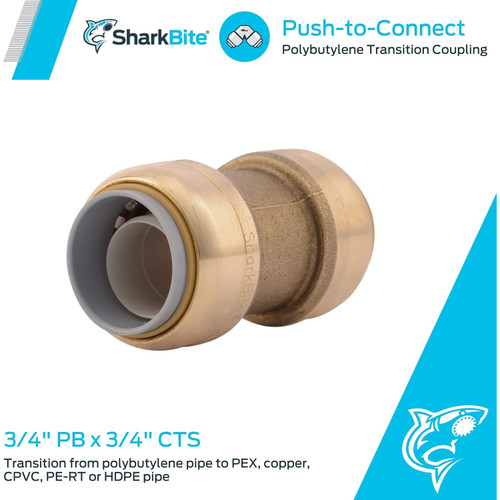 SharkBite U4016LFA  3/4" PB x 3/4" CTS PVC and Polybutylene Transition Coupler Image 2
