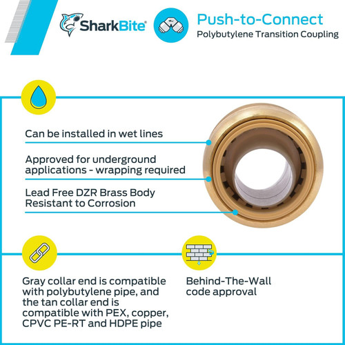 SharkBite U4016LFA  3/4" PB x 3/4" CTS PVC and Polybutylene Transition Coupler Image 3