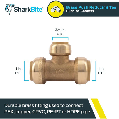 SharkBite U416LFA  1" x 1" x 3/4" Push-to-Connect Brass Reduciing Tee Image 1
