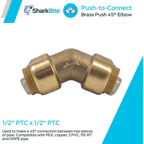 SharkBite U648LFA  1/2" x 1/2" Push-to-Connect Brass 45-Degree Elbow Image 1