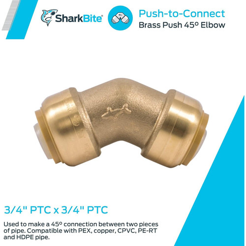 SharkBite U656LFA  3/4" x 3/4" Push-to-Connect Brass 45-Degree Elbow Image 3