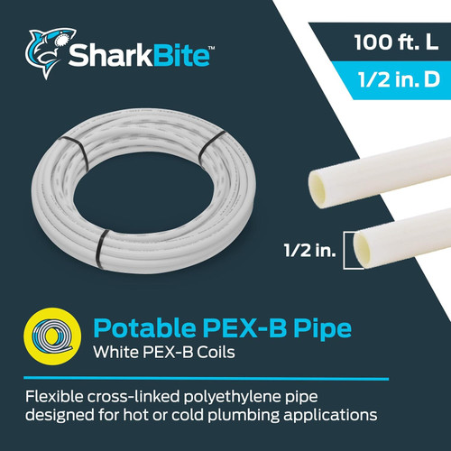 SharkBite U860W100  1/2" White PEX-B Pipe 100' Coil Image 1
