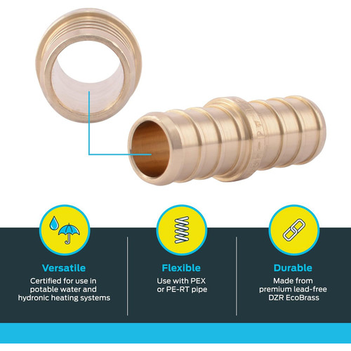 SharkBite UC008LFA  1/2" x 1/2" Barbed Brass Coupler for PEX Image 2