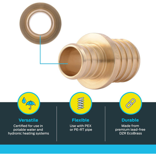 SharkBite UC060LFA  3/4" x 1" Barbed Brass Reducing Coupler for PEX Image 2