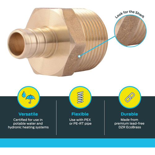 SharkBite UC116LFA   1/2" Barb x 3/4" MNPT Brass Male Connector for PEX Image 2