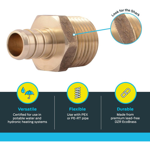 SharkBite UC120LFA  1/2" Barb x 1/2" MNPT Brass Male Connector for PEX Image 2