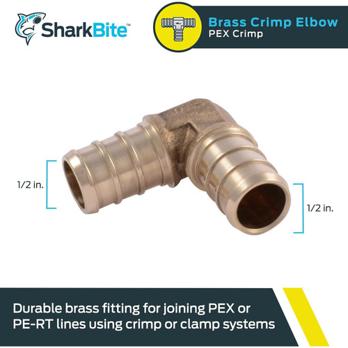 SharkBite UC248LFA  1/2" x 1/2" Barbed Brass 90 Degree Elbow for PEX Image 1