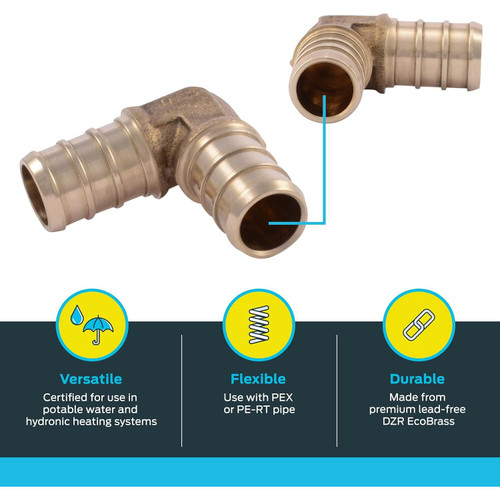 SharkBite UC248LFA  1/2" x 1/2" Barbed Brass 90 Degree Elbow for PEX Image 2