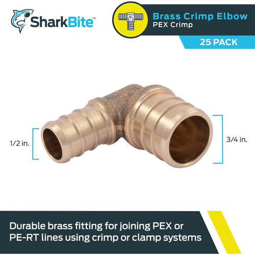 SharkBite UC274LFA  1/2" x 3/4" Barbed Brass 90 Degree Reducing Elbow for PEX Image 1