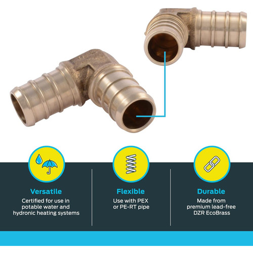 SharkBite UC274LFA  1/2" x 3/4" Barbed Brass 90 Degree Reducing Elbow for PEX Image 2