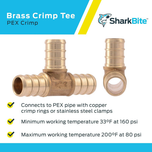 SharkBite UC362LFA  1/2" x 1/2" x 1/2" Barbed Brass Tee for PEX Image 3