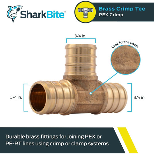 SharkBite UC370LFA  3/4" x 3/4" x 3/4" Barbed Brass Tee for PEX Image 1