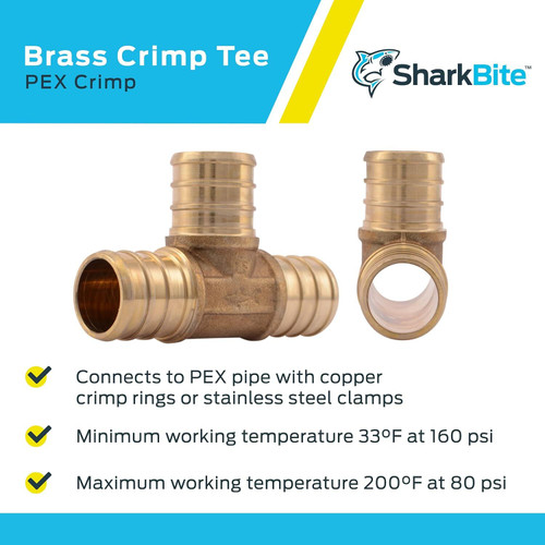 SharkBite UC370LFA  3/4" x 3/4" x 3/4" Barbed Brass Tee for PEX Image 3