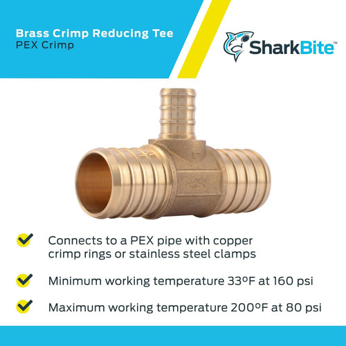 SharkBite UC415LFA  1" x 1" x 1/2" Barbed Brass Reducing Tee for PEX Image 2