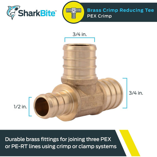 SharkBite UC444LFA  3/4" x 1/2" x 3/4" Barbed Brass Reducing Tee for PEX Image 1