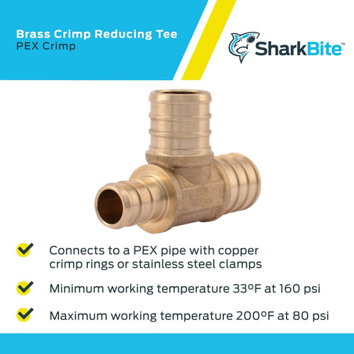 SharkBite UC444LFA  3/4" x 1/2" x 3/4" Barbed Brass Reducing Tee for PEX Image 3