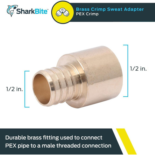 SharkBite UC600LFA  1/2" Barb x 1/2" Female Brass Sweat Adapter for PEX to Copper Pipe Image 2