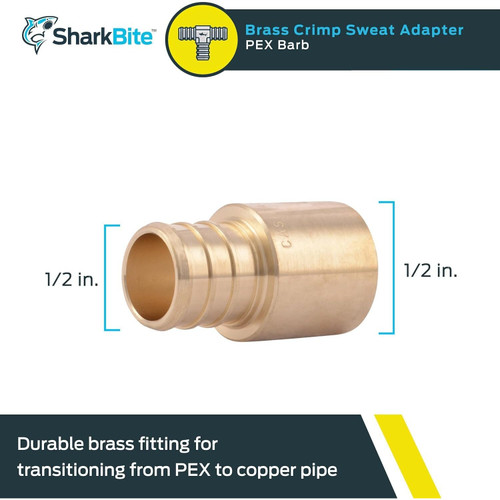SharkBite UC607LFA  1/2" Barb x 1/2" Male Brass Sweat Adapter for PEX to Copper Pipe Image 2