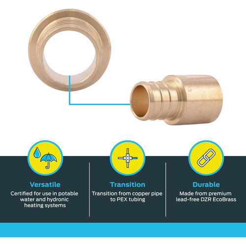 SharkBite UC608LFA  3/4" Barb x 3/4" Male Brass Sweat Adapter for PEX to Copper Pipe Image 3