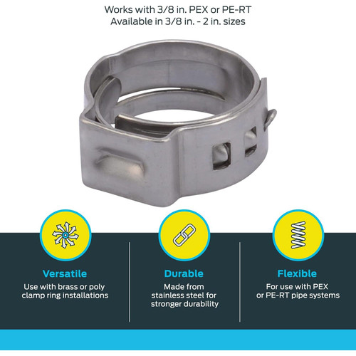 SharkBite UC952A  3/8" Stainless Steel Clamp Ring for PEX - 10 per Package Image 2