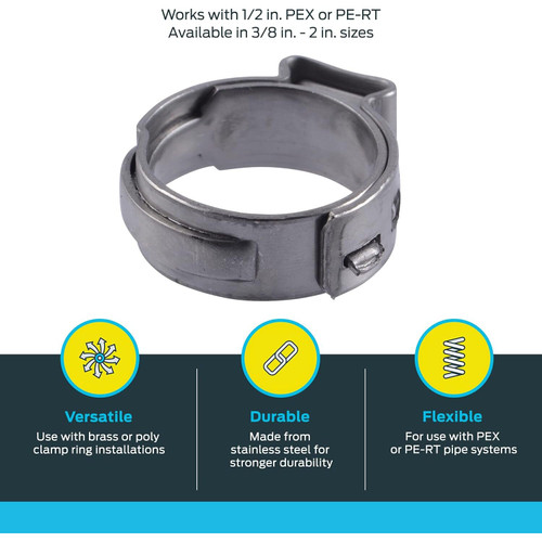 SharkBite UC953CP100  1/2" Stainless Steel Clamp Ring for PEX - 100 per Package Image 2