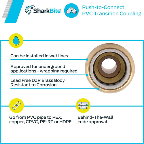 SharkBite UIP4008A  1/2" CTS x 1/2" PVC Push-to-Connect Transition Coupler Image 5